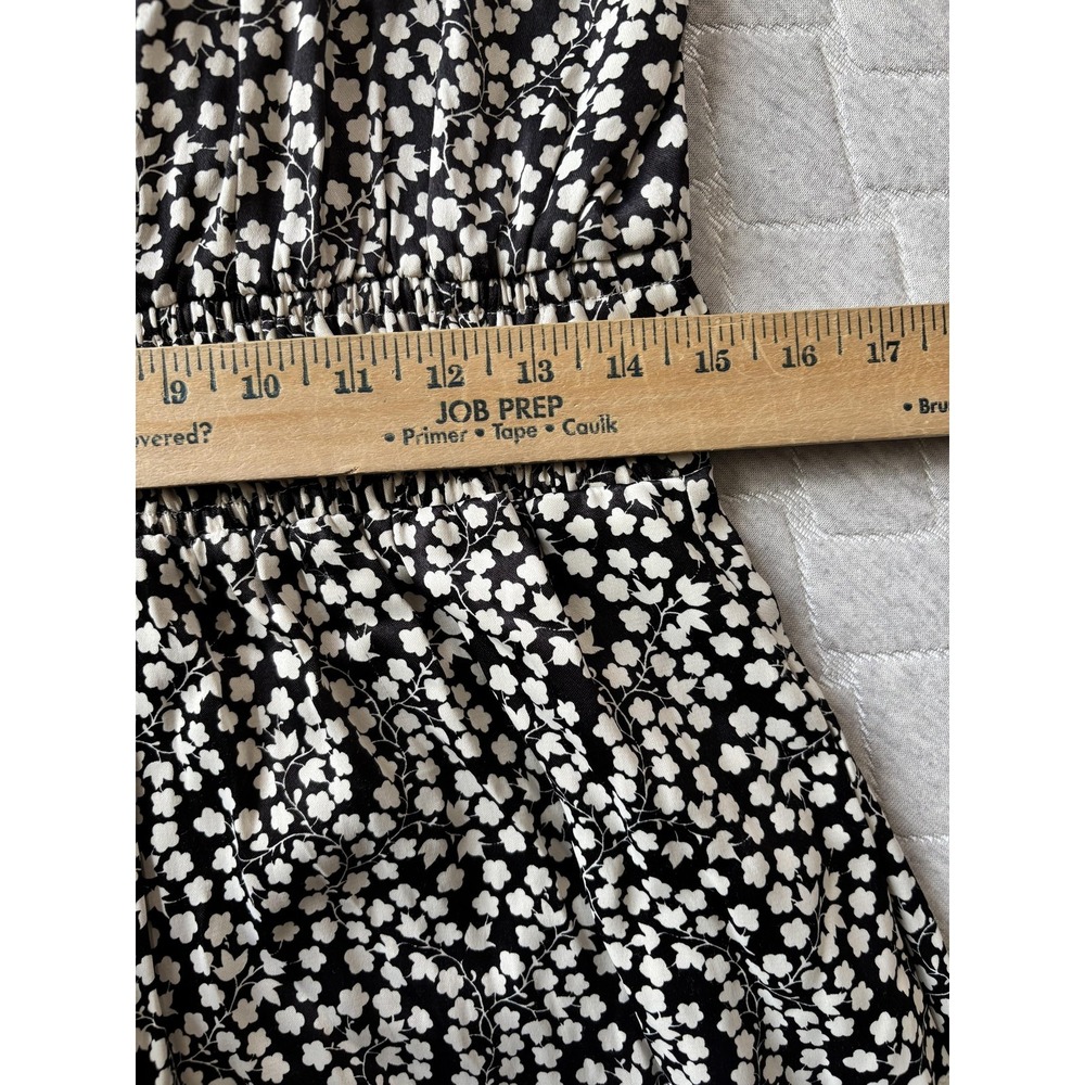 Anthropologie Jumpsuit Womens Medium Black Floral Elastic Waist Wide Leg V Neck - Picture 7 of 8